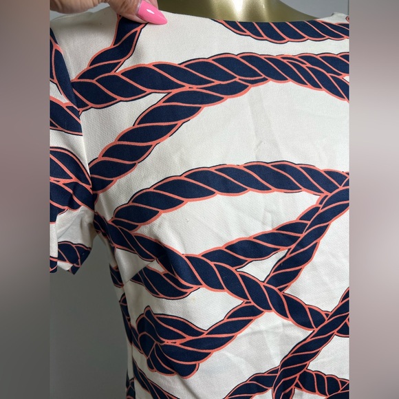 Anthropologie Maeve Nautical Rope Print Bow-Back Shift Mini Dress, Size 6 - Picture 5 of 7